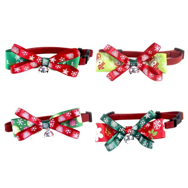 

christmas pet bowknot collar snowflake printed cat dog bow tie necklace adjustable small dog collar for christmas carnival