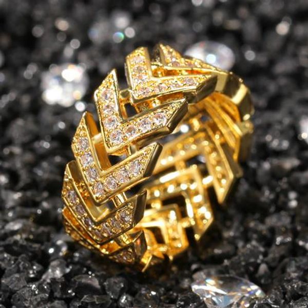 

2020 новый bling золота cz цирконий мужские античная стрелка палец кольцо ленточнопильные iced out алмазные кольца hip hop день святого вале, Golden;silver