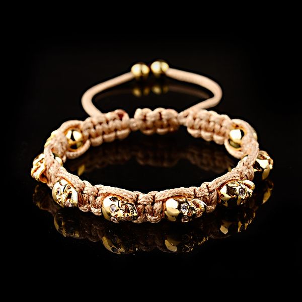 

luxury 8 skull skeleton bead bracelets men classic unique boho gold plated rope chain bangle fashion jewelry, Black