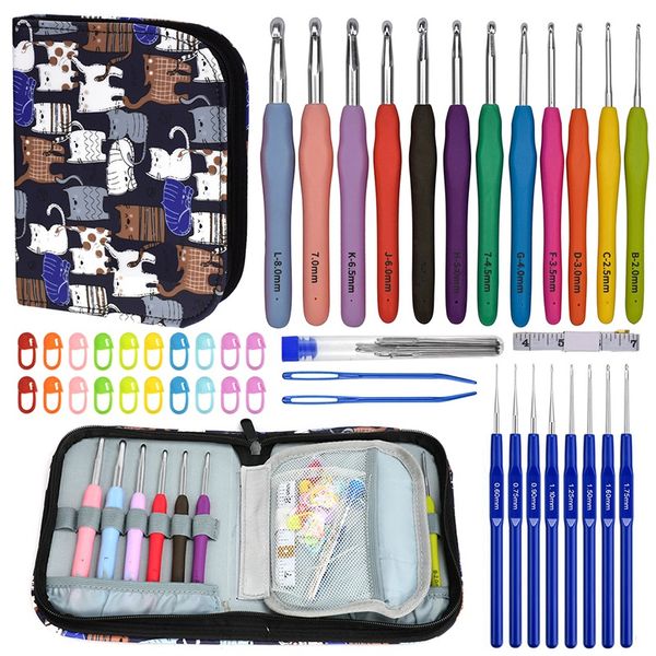 

with an ergonomics crochet suit, with rubber handle hook 0.6-8mm, arthritis hands comfortable grip., Black