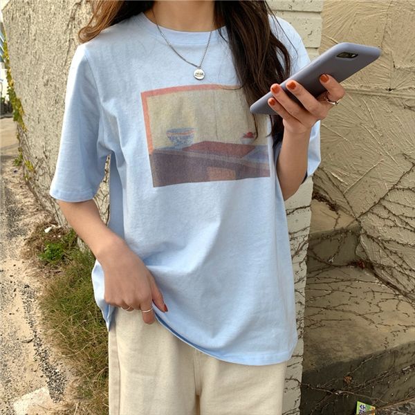 

short-sleeved t-shirt women's ins super fire summer clothes 2020 fashionable loose lazy style t-shirt student western style, White