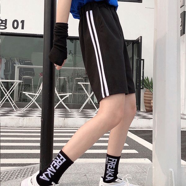 

women's shorts korea ulzzang plus size loose stripes vintage casual fashion punk harajuku female summer college ins hip hop, White;black