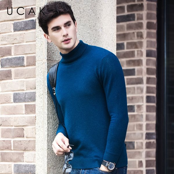 

ucak brand 100% merino wool sweater men autumn winter thick warm cashmere pull homme casual turtleneck pullover men jersey u3059, White;black