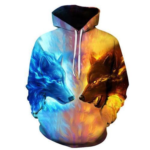 

ice fire wolf hoodies 3d men women sweatshirts fashion pullover autumn tracksuits harajuku outwear casual animal male jacket wonderful, Black