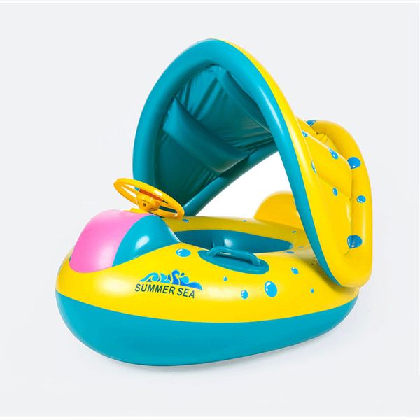 

baby inflatable swimming ring cartoon baby float with safe seat boat sun awning water sports toys accessories circle buoy