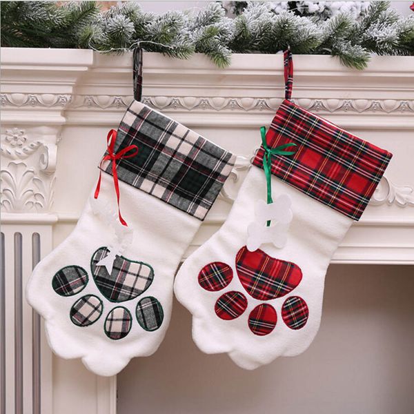 

new plaid christmas gift bags pet dog cat stocking socks xmas tree hanging ornaments christmas party decorations