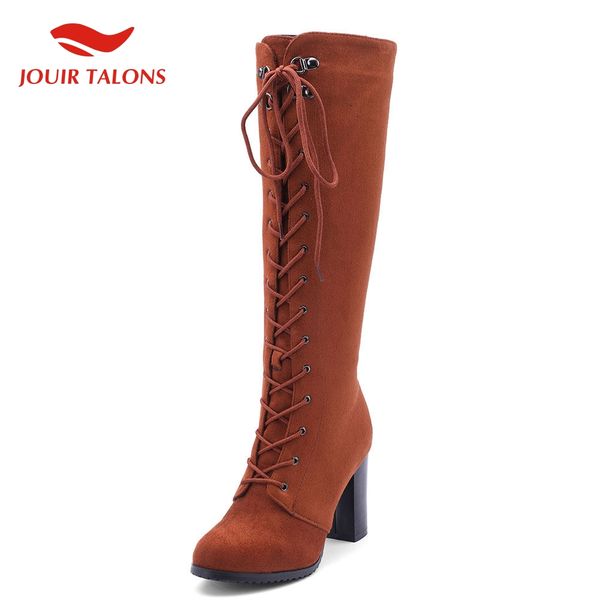

new arrivals winter knee high boots woman shoes big size 43 shoelace boots female high heel shoes women, Black