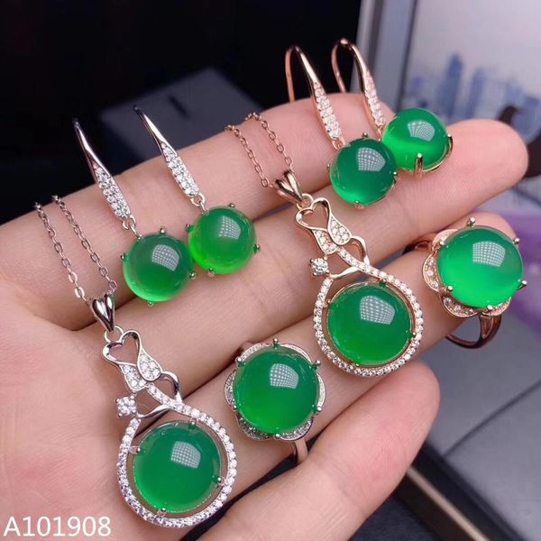 

kjjeaxcmy boutique jewelry 925 sterling silver inlaid natural green chalcedony pendant earrings ring three-piece support test, Black