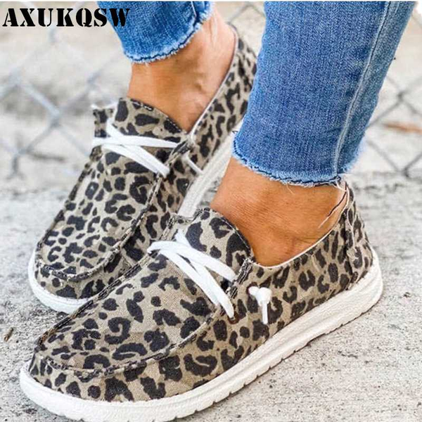 

summer women flats breathable casual shoes lace up canvas loafers size student girl ladies sneakers leopard print walking shoes