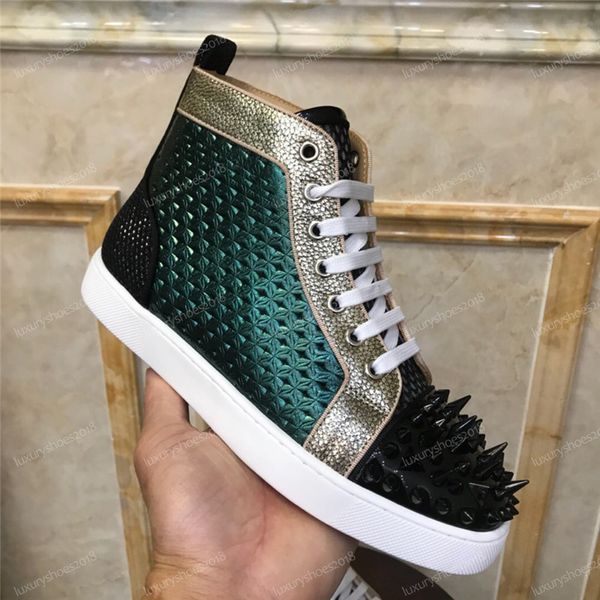 

New luxury de igner neaker men women ca ual hoe party dre high cut tudded pike platform red bottom trainer hoe neaker, Black