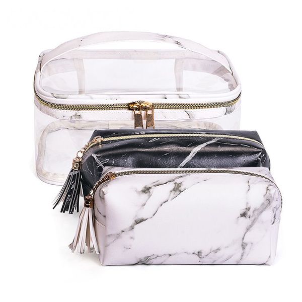 

transparent marble cosmetic bag set pu leather makeup bags travel organizer beauty case neceser waterproof toiletry bag cn255