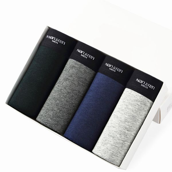 

nanjiren boxer men brand solid cotton breathable mens underwear man boxer shorts underpants hombre 4pcs/lot male panties, Black;white