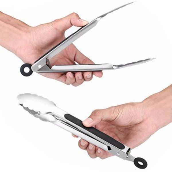 

kitchen food clip non-slip clamp tong stainless steel handle silicone