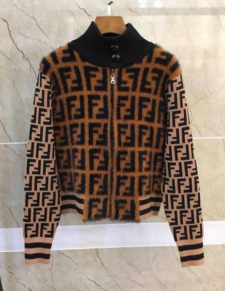 

branded women designered knitted jackets fashion half turtleneck knit cardigan jacket women's luxuryed wool blend zipper coats ladies c, Black
