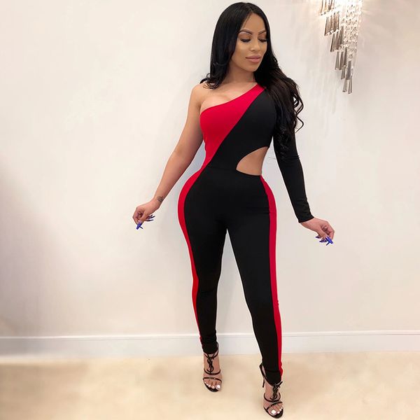 

комбинезон женщины спинки один одно плечо фитнес боди длинная длина 2020 эластичный наряд с низким вырезом женский сексуальный комбинезон, Black;white