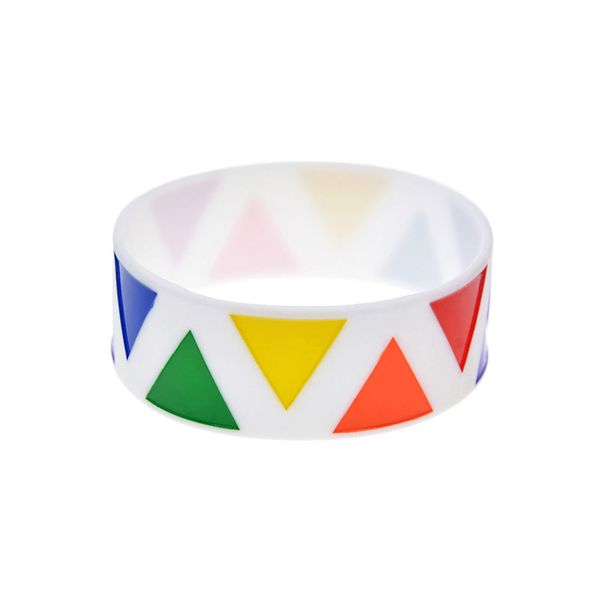50 adet eşcinsel gurur 1 inç geniş silikon kauçuk bilezik gökkuşağı renkli üçgen logo yetişkin boyutu promosyon hediye