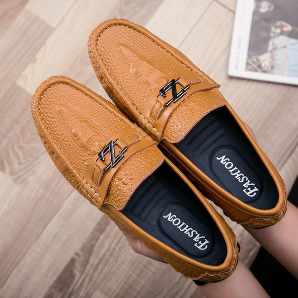 

crocodile pattern leather peas shoes men's dress youth trend men's shoes summer casual breathable driving, Black