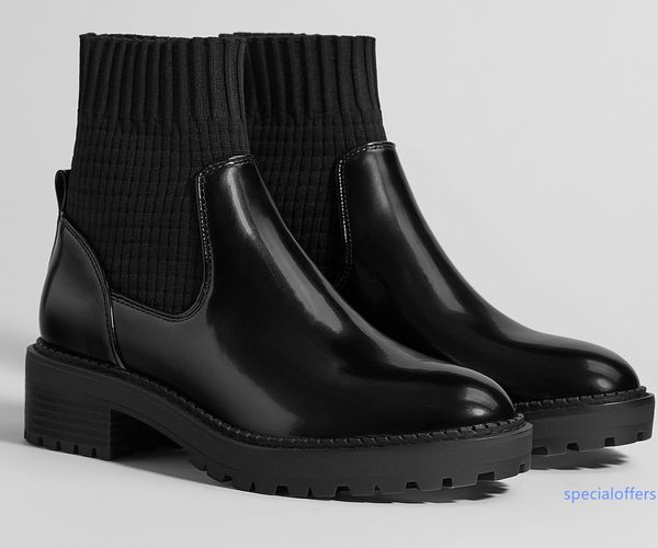 

womens ankle boots black socks boots black genuine leather slip on fashion boots booties with box