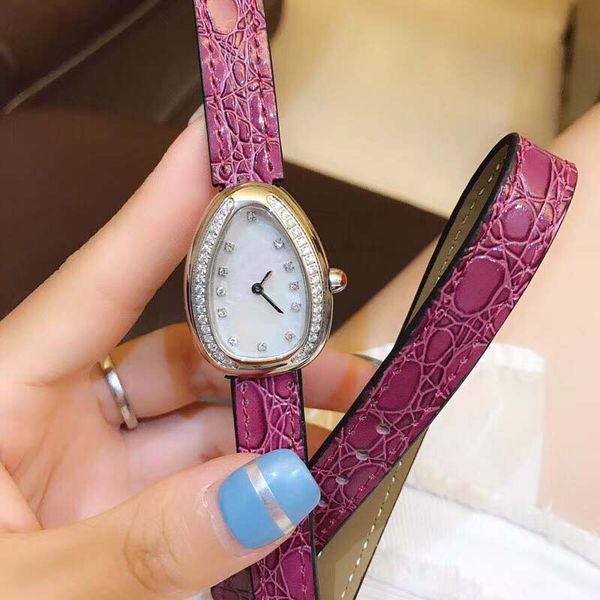 

28mm outdoor womens watches quartz serpenti viper ladies watch white charming mother of pearl dial with double twirl pink leather band, Slivery;brown