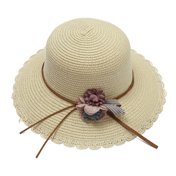 

women summer fashion casual vacation side flower uv protection brimmed straw sunshade outdoor beach cap foldable sun hat gift, Blue;gray