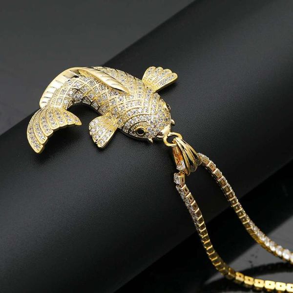 

new lucky little koi pendant and necklace micropave cuban zircon pendant necklace hip hop gift, Silver