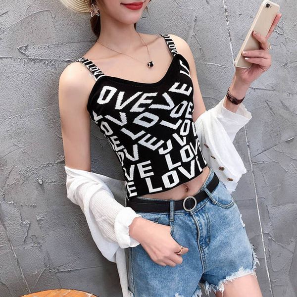

female summer tank fashion letter printed slim tank women fit camisole, White