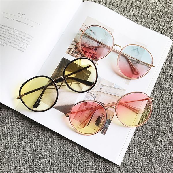 

cubojue 59mm round sunglasses women oversized 59mm sun glasses for woman transparent yellow pink gradient black lens punk style, White;black