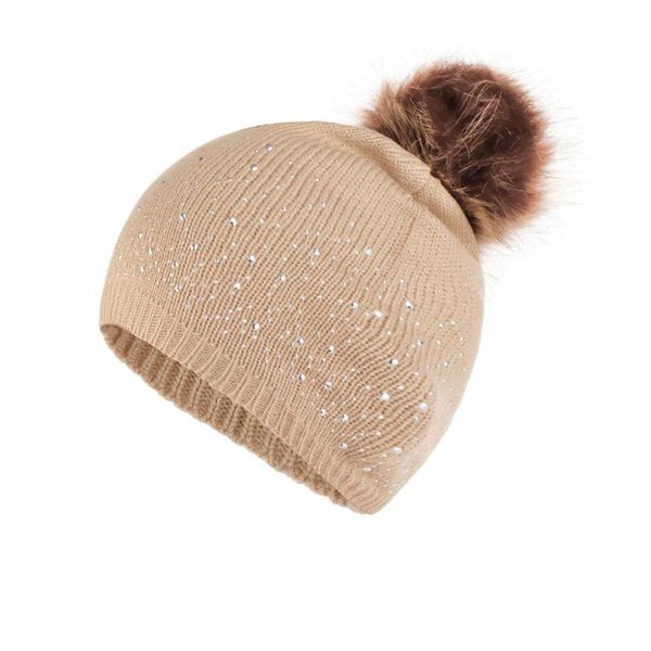 

women warm windproof elastic gifts autumn winter outdoor casual plush ball rhinestone studded hemming fashion daily knitted hat, Blue;gray