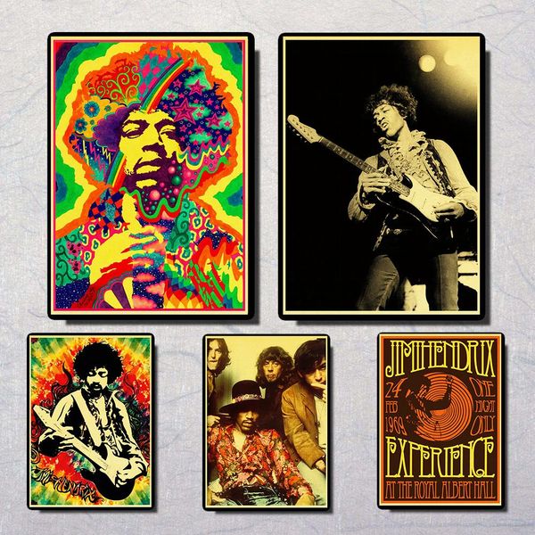 

rock star jimi hendrix retro poster kraft paper home decor bar wall art deco painting