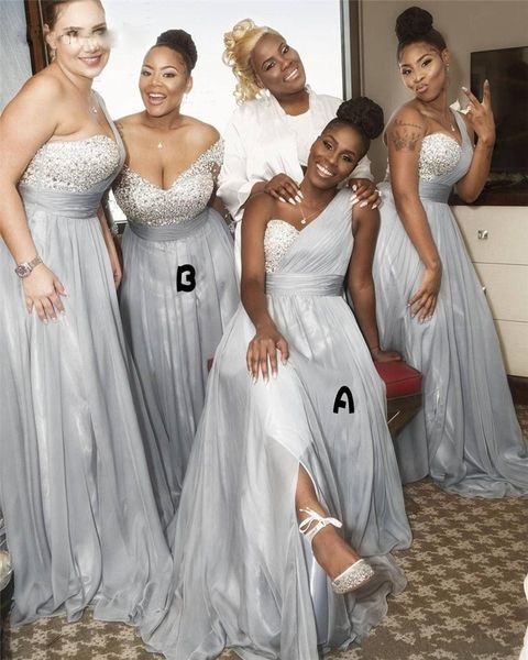 

luxury shining one shoulder a-line chiffon crystal beading bridesmaid dresses lace wedding party bridesmaid gowns africa nigeria g270f, White;pink