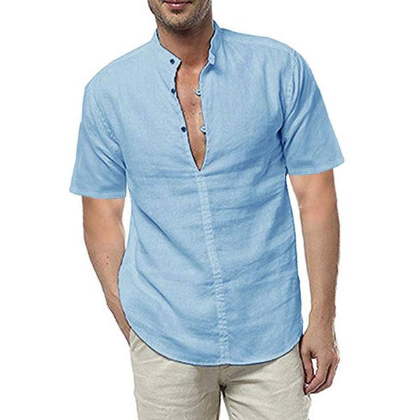 

fashion men shirt short sleeve linen cotton solid casual basic shirt men leisure fitness pullovers camisa plus size 2019, White;black