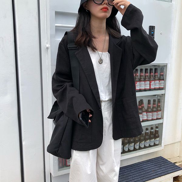 

2 colors 2019 autumn breif solid color thin blazer feminino coats womens solid color women's linen jackets and coats (f3788, Black;brown