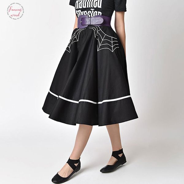 

ladies high waist skirts halloween elegant swing 50s vintage knee length skater black skirt vintage dropship