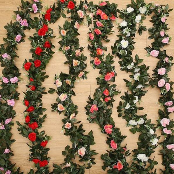 

artificial rose garland silk florals fake flower vine ivy wedding party string hanging fake flowers leaves decor