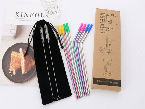 

304 из нержавеющих стали солома 12 шт костюма фруктового сока напитков изысканных прямой конца локтевого мешок соломы бумажной коробку в нал