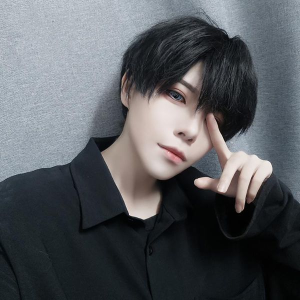 

ailiade black brown men's wigs bangs short straight fluffy male daily women cosplay wigs heat resistant african synthetic hair