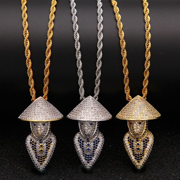 

новый роскошный дизайнер 18 к золото белое золото хип-хоп bling bling diamond человек с бамбуковая шляпа ожерелье цепочка для мужчин бижутер, Silver
