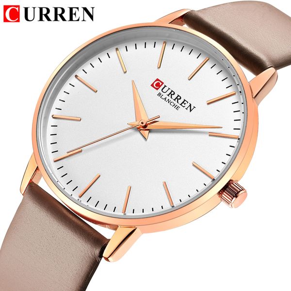 

curren fashion simple womens watches dress quartz leather wristwatch for ladies life waterproof clock female bayan kol saati, Slivery;brown