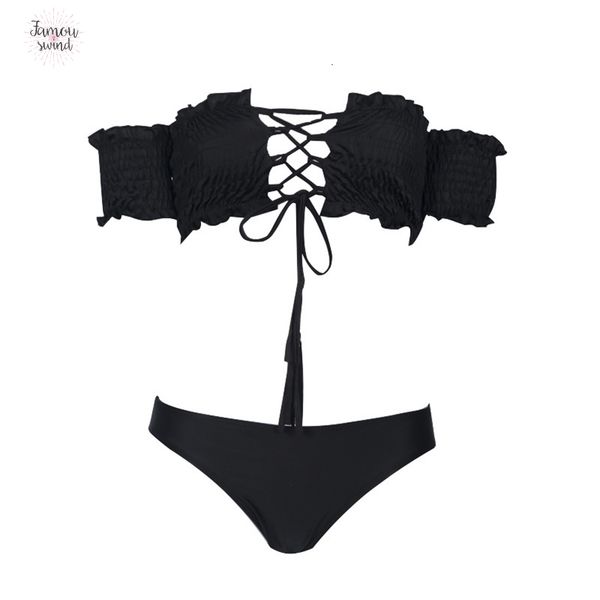 

bikini swimsuit set women push up hollow out bathing suit off shoulder swimsuit womens separate bikini 2019 mujer, White;black