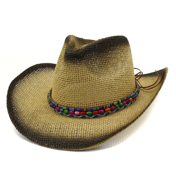 

summer handmake raffia men western cowboy hat with rope women western wide curling brim cap sun protection hats af0034, Blue;gray