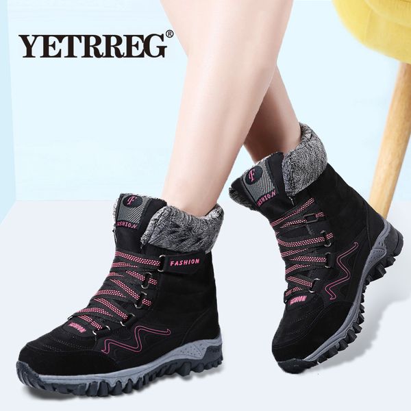 

new arrival fashion suede leather women snow boots winter warm plush women's boots waterproof ankle boots flat shoes 35-42, Black
