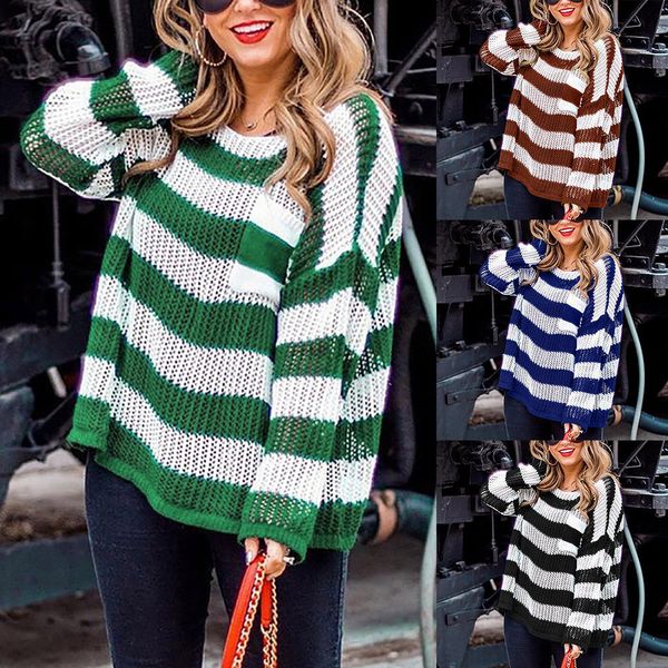 

gold hands women fashion pullover loose long sleeve sweater knitted jumper o-neck stripe loose pull pullovers korea style, White;black