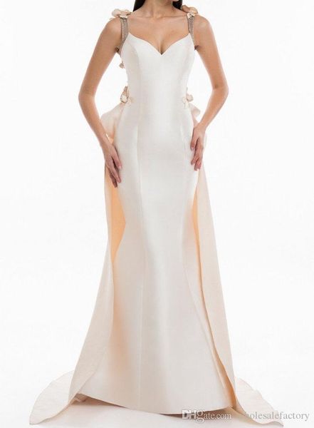 

elegant white satin mermaid prom dresses spaghetti straps beaded stones 3d floral seen through back train long formal party evening gowns, Black