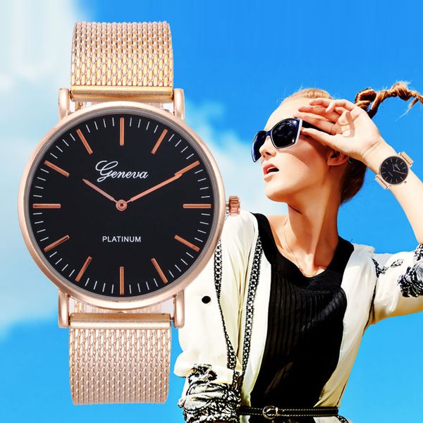 

middle east gold silver mesh soft belt women's watch geneva girls watch women fashion bracelet woman wrist watches lady gift, Slivery;brown