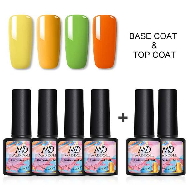 

mad doll 3/6 pcs/set nail color gel polish set summer nature colors semi permanent soak off uv led gel base matte coat, Red;pink