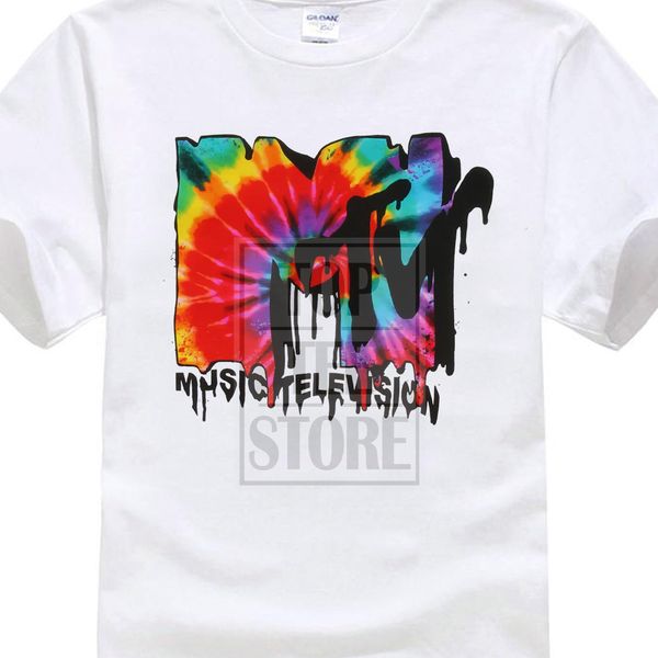 

casual fitness t shirt printed men t shirt short sleeve funny tee shirts mtv melted tie dye logo mens graphic simple, White;black