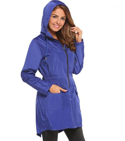 

trench coats fashion solid with zipper and pocket womens jacket designer woman cloth drawstring hooded elastic waist, Tan;black