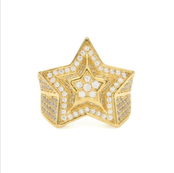 Hip Hop Anello stella a cinque punte Anelli ghiacciati Micro Pave Cubic Zircon Promise Diamond Finger Rings Luxury Designer Brand Personality Gift