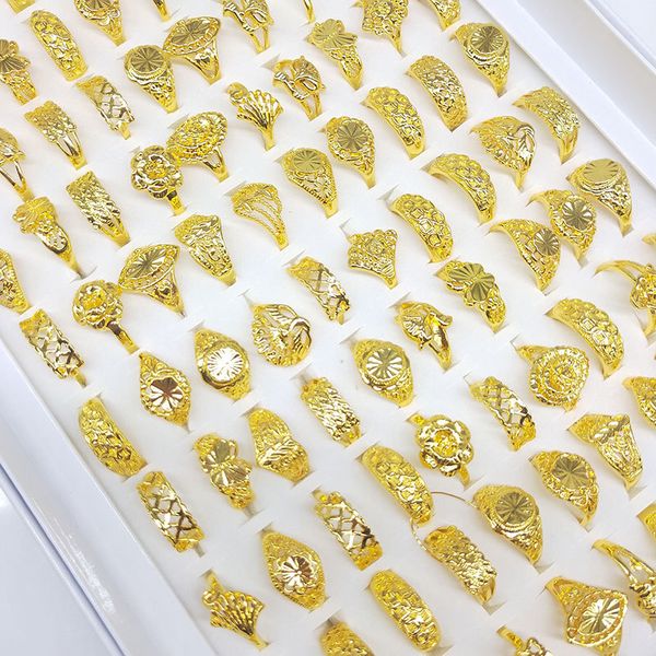 

Mixed tyle lot elling golden ring yellow gold plated fa hion ring for women men jewelry