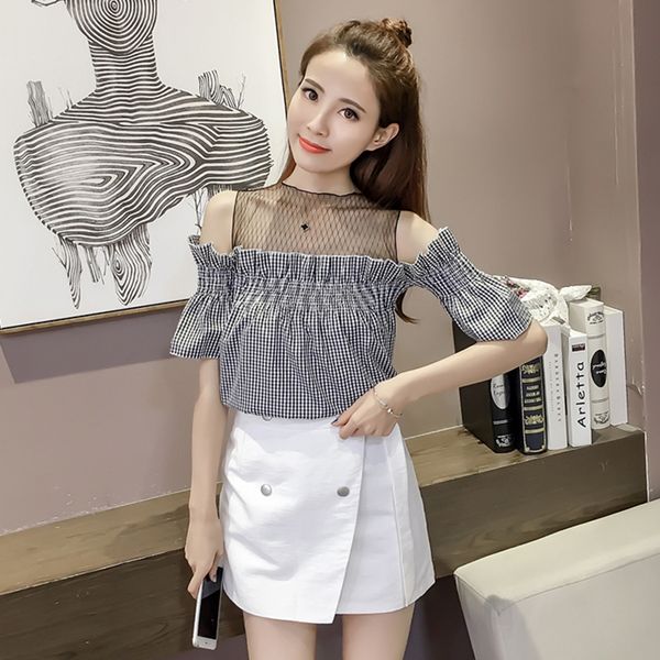 

new 2019 spring summer women shirts slash neck flare sleeve loose chiffon blouse shirt white blue black 678